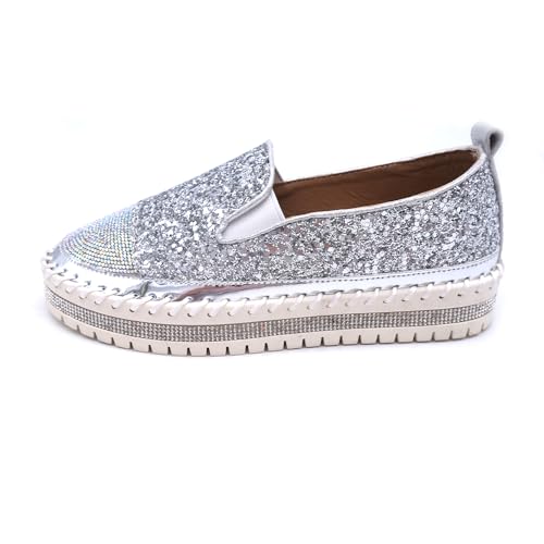 Image of Women's Fashion Rhinestone Slip On Sneakers Casual Comfort Platform Walking Shoes Cute Bowknot Glitter Bling Loafers