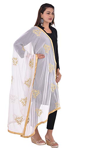 Image of Youthquake Golden Embroidered Work Chiffon Dupatta For Womens & Girls With 4 Side Gold Lace