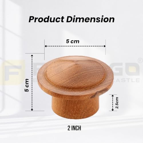 Image of Solid Teak Wood Cabinet Knobs for Kitchen Cabinets, Drawers & Dressers | Size: 2 Inch | Modern Natural Wood Finish - Pack of 2-| 3 Years Warranty |