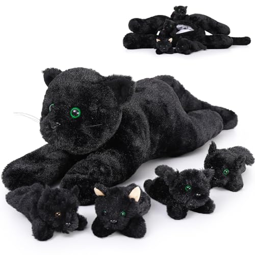 MorisMos Chat Peluche Géante XXL 52cm avec 4 Bébés dans Le Ventre, Grande Chat en Peluche Réaliste Douce Mignon, Idée Cadeau Noel pour Enfant Filles...