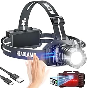 LED Rechargeable Headlamp, 150000LM Head Lamp Super Bright with 9 Modes & IPX6 Waterproof Zoomable Head Lights for Forehead, 90° Adjustable Headlamps for Camping Hiking Hunting Fishing Car Repair