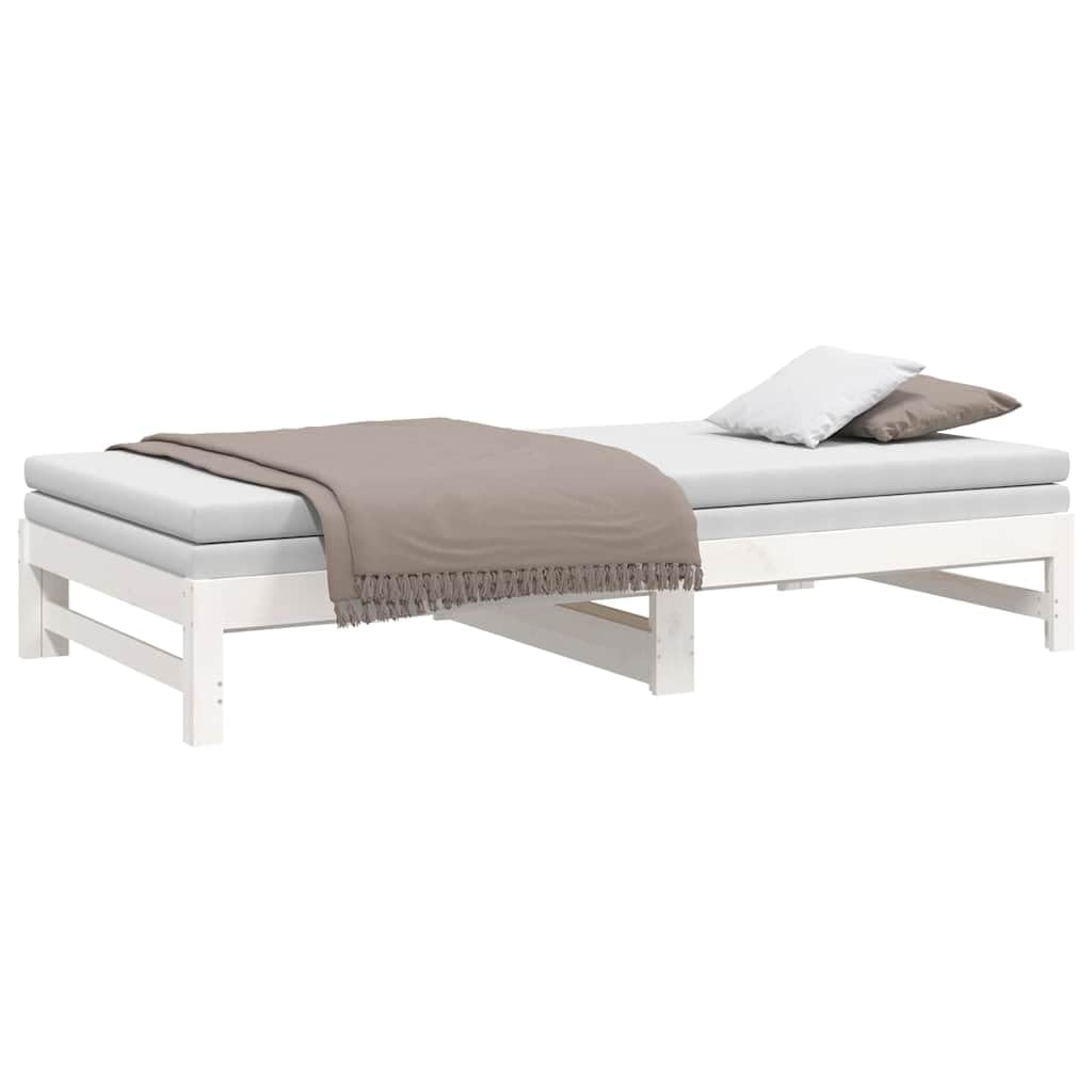 Letto da giorno estensibile bianco, in legno di pino massiccio, 2 x 100 x 200 cm, con rete a doghe, letto matrimoniale, letto per gli ospiti, divano letto, cameretta dei bambini, salvaspazio