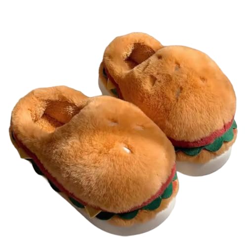 Fun Cute Burger Plush Slippers for Men & Women, Winter Warm Creative Fuzzy Couple Home Shoes