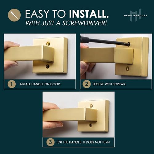 Image of Mega Handles Glamor Dummy Lever, Door Handle Set for Closet or French Doors, Single Side Door Levers, Non-Turning, Fits All Standard Door Sizes, Screws Included - Satin Brass (2 Pack)