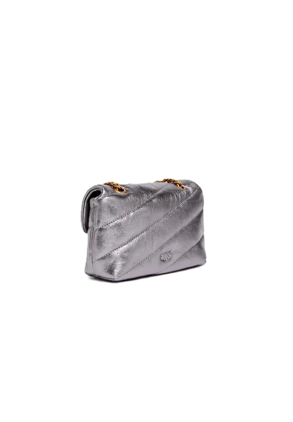 Pinko Love Baby Puff Borsa a Tracolla Trapuntata in Pelle Laminata, Antracite, 18 x 12.5 x 6.5 cm, con Chiusura a Patta e Tracolla Regolabile in Catena