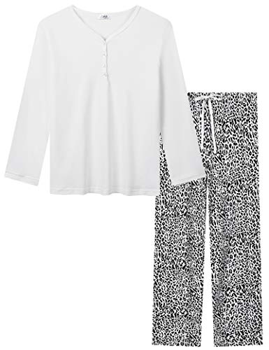 Joyaria Full Sleeve Pajamas Pj Sets Women 100% Cotton Long Pants Winter Thick Cozy Sleepwear Set Plus Size (White Cheetah, 2Xl) #TOP15