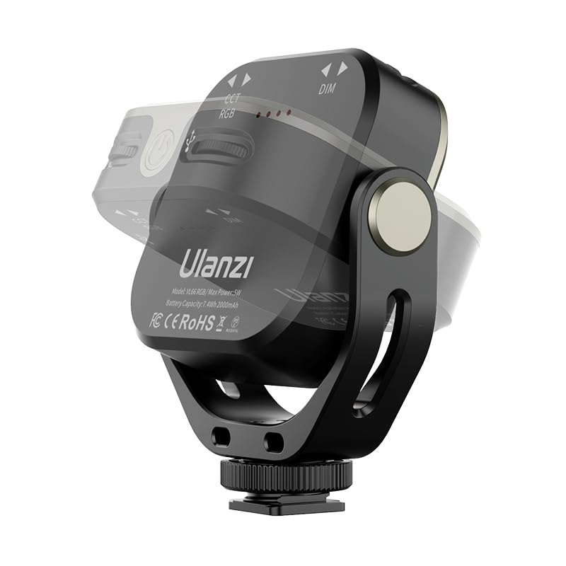 Ulanzi VL66 RGB Multi Color - Lampada per fotocamera, smartphone, tablet e altri - Luce bianca/gialla e 360 colori - inclinabile - con batteria integrata da 2.000 mAh - Nero