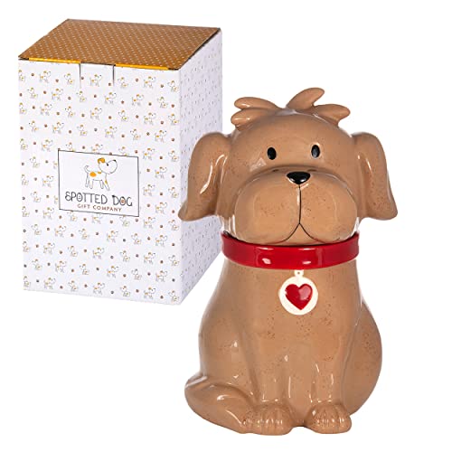SPOTTED DOG GIFT COMPANY Dog Cookie Jar with Lid, Large Animal Shaped Ceramic Food Storage Kitchen Canister for Candy & Snack, Novelty Pet Treat Container, Gifts for Dog Lovers 49oz - Brown