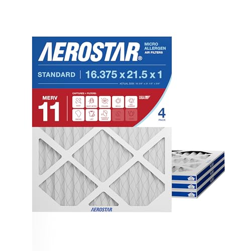 Aerostar 16 3/8 x 21 1/2 x 1 MERV 11 Pleated Air Filter, AC Furnace Air Filter, 4 Pack (Actual Size: 16 3/8x21 1/2x3/4)