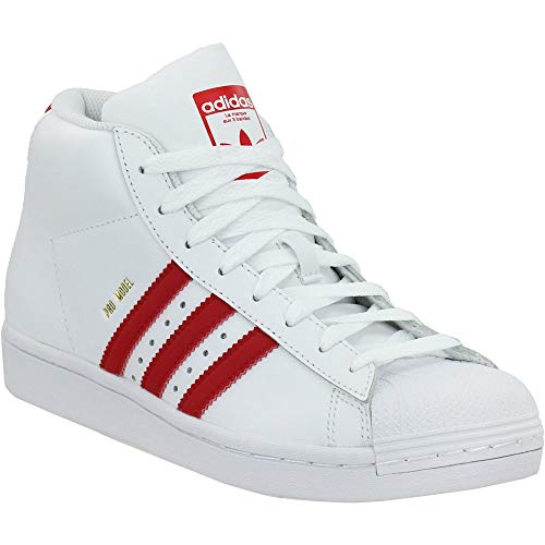 adidas Juniors Pro Model J Mid Sneakers Basketball Shoes, White/Scarlet Red, 72