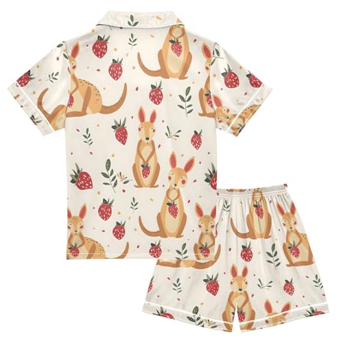 ALAZA Kangaroo Strawberry Leaf Satin Pajamas Set Short Sleeve Button Down Sleepwear Summer Pjs 2 Piece2