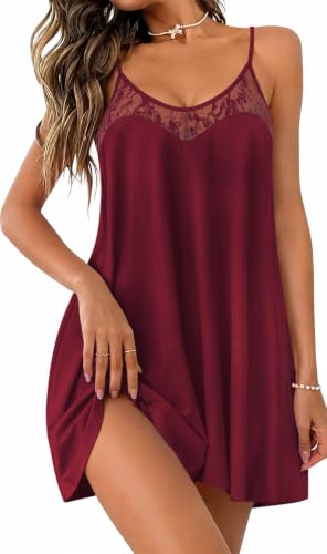 Image of Ekouaer Sexy Night Gowns Lace Nightgowns for Women Sleeveless Sleepwear Babydoll Nighty Plus Size Night Dress