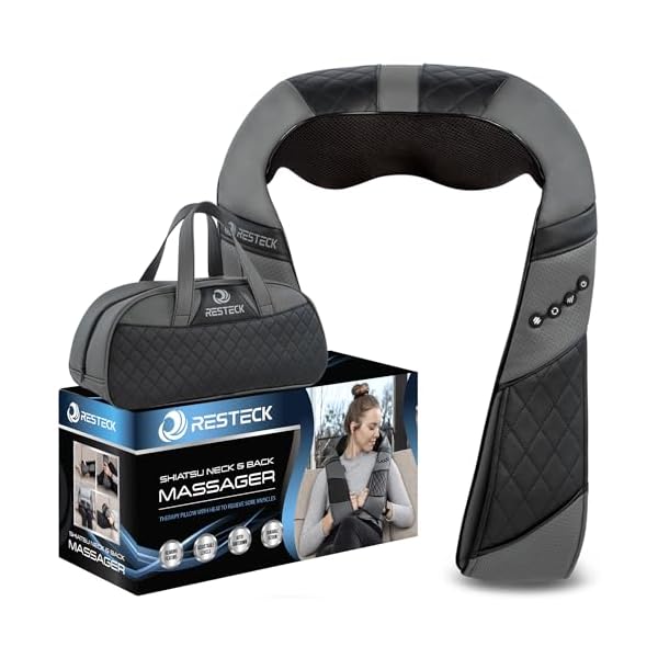 RESTECK Massagers for Neck and Back with Heat - Deep Tissue 3D Kneading Pillow, Electric Shiatsu Shoulder Massage, Foot, Legs,Body - Relieve Muscle Pain - Office, Home & Car