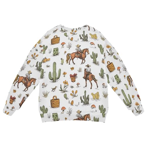 JUNZAN Western Cowboy Horse Cactus White Big Girls Pullover Hoodie Crewneck Hoodies for Girls Athletic 4T2
