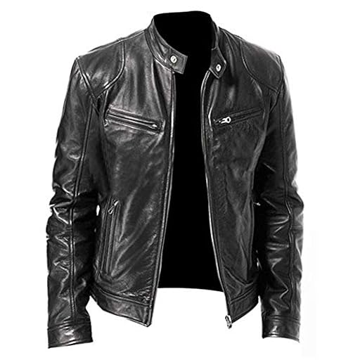 Genérico Chaqueta De Cuero Hombre Elegante, Chaqueta Moto Entretiempo Hombre Mangas Largas con Cremallera Chaqueta De Cuero Cuello Alto Bombardero Motocicleta Casual Clásica para Otoño Invierno | Ya disponible en tu tienda friki favorita! En mundofriki.es!