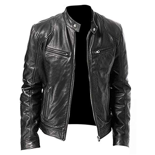 Genérico Chaqueta De Cuero Hombre Elegante, Chaqueta Moto