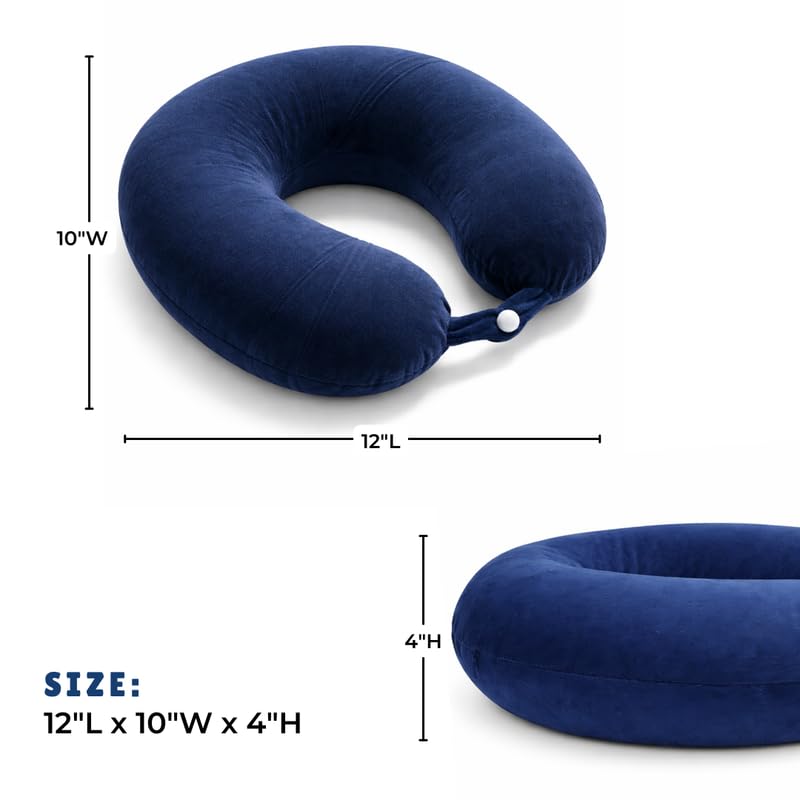 Image of DREAMZEE 100% Natural Latex Travel Pillow for Neck Support | Orthopedic Travel Neck Pillow Car & Flight Use | Breathable Cooling Neck Rest Travelling Pillow for Sleeping (Pack of 2 - Navy Blue)