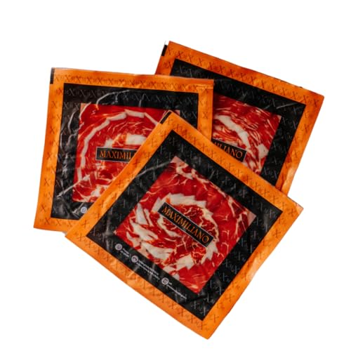 Maximiliano Jabugo - Jamón Bellota - Jamón 100% Ibérico - 28 Estuches 80 gr + 2 Estuches Taquitos 100 gr - Cortado a Mano - Exclusivo, Auténtico - Curación 36 Meses - Crianza en Libertad - Brida Negra