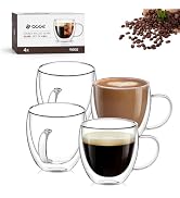 AOOE 6 oz Espresso Cups Set of 4, Double Wall Glass Mugs with Handle Perfect for Cappuccino, Latt...