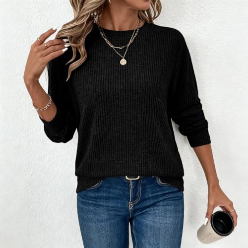 Long Sleeve Shirts for Women Ribbed Knit Loose Fit Crewneck Tops — view 5