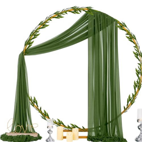 Image of Socomi Olive Green Wedding Arch Draping Fabric 29 inch x 20Ft 1 Panel Sheer Outdoor Curtain Drapes Extra Long for Bridal Baby Shower Ceremony Birthday Party Decor
