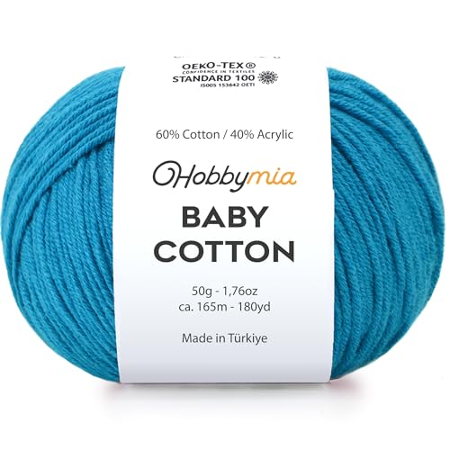Image of Baby Cotton Blend Yarn - Soft Sport Weight Yarn for Crochet & Amigurumi - 50g /180yds - 60% Cotton 40% Acrylic - Ideal for Baby & Knitting Proj.(Sochi Blue, 1 Ball)