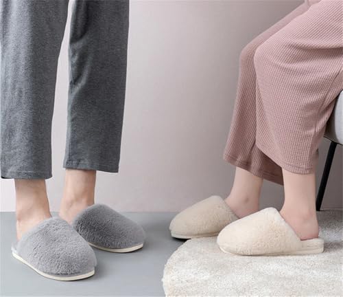 Women Fuzzy House Slipper Faux Wool Warm Cotton Slippers Indoor Outdoor Warm Fluffy Slide Non-Slip Closed-Toe Shoe2