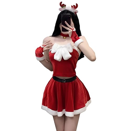 [Formemory] クリスマス コスプレ セット サンタコスチューム クリスマス コスチューム サンタクロースコスプレ 仮装 6点セット 2サイズ ミニスカート セクシー かわいい イベント クリスマス 宴会 文化祭 パーティー 演出 (M)