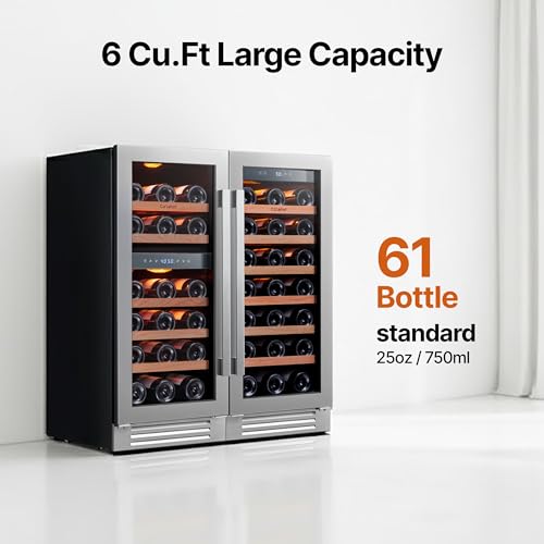 Image of Ca'Lefort 15 Inch Wine Fridge Bundle, 61 Bottles Large Capacity Dual Zone 40-65F Temp Control, Adjustable Shelves, Glass Door & 3-Color LED, Built-in or Freestanding for Home Bar Kitchen (2 Units)