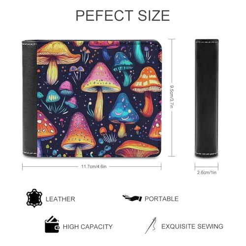 Psychedelic Mushroom Bifold Wallet for Men Women PU Leather Slim Purse Pocket Wallet with Card Holder2