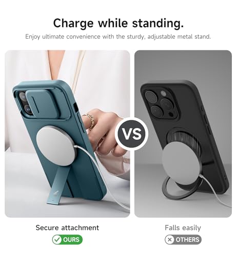 Image of SURITCH for iPhone 13 Pro Max /12 Pro Max Case with Magnetic Camera Slide Cover and Adjustable Kickstand, Compatible with MagSafe, Shockproof Bumper Case Slim Protective Cover 6.7 Inch, Lake Green