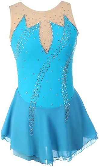 ArtSkating Figure Skating Dress for Girls & Women, Lake Blue Rhinestone Embellished Competition Ice Skating Dress, Elegant Stretchy Performance Costume for Ice Shows, Training & Professional Events
