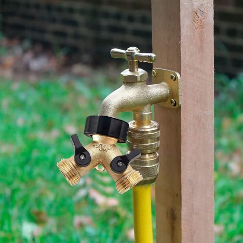 Brass Garden Hose Splitter 2 way Heavy Duty, Brass Hose Y Splitter 2 Valves, Y conneector with 2 Extra Rubber Washers - Thumbnail 7