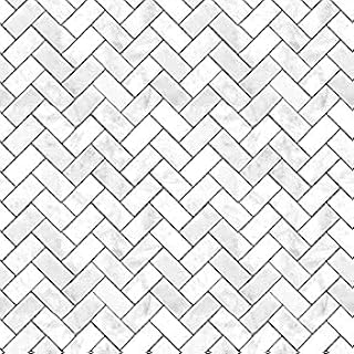 Itsy Bitsy Mini - Carrara Marble Herringbone Tile - Dollhouse Wallpaper 1:12 Scale - Peel and Stick 12 inches x 18 inches Self-Adhesive