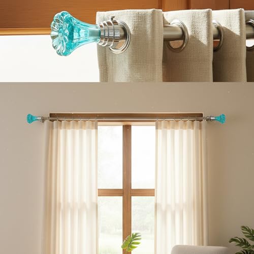 Image of Atlantic Curtain Rod Finials Set of 4 - Flower Style Decorative Textured Resin Finials for Standard Drapery Rods, Aqua Blue