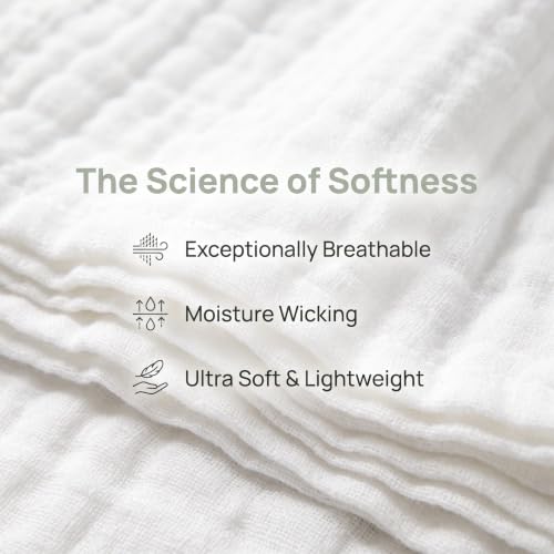 Image of SANACYNA King 100% Cotton Muslin Blanket for All Seasons 6-Layer Gauze | Breathable, Soft & Lightweight, Pure White, Crinkle Texture, for Bed, Couch, Throw, Shawl, Outdoor Use Travel