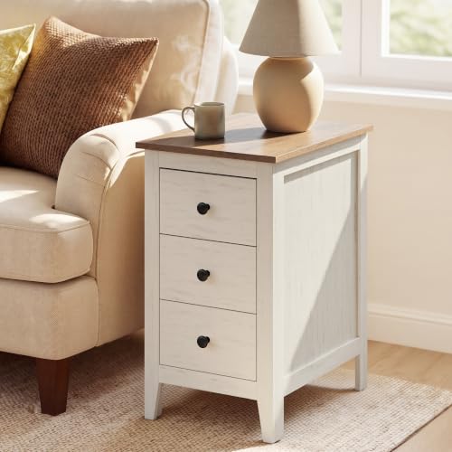 Image of VASAGLE Side End Table with 3 Storage Drawers, Nightstand Farmhouse