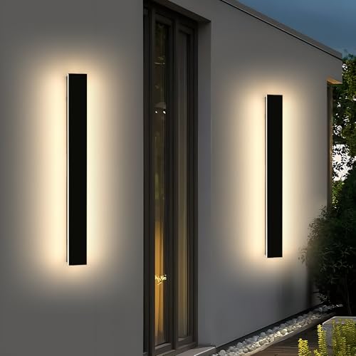Image of 2 Pack 47.2inch Modern Outdoor Wall Light Fixture, IP65 Waterproof LED Wall Mounted Sconce, 3 Color 3000K /4500K /6000K, 42W, Black Exterior Lighting for House, Backyard, Garden, Garage