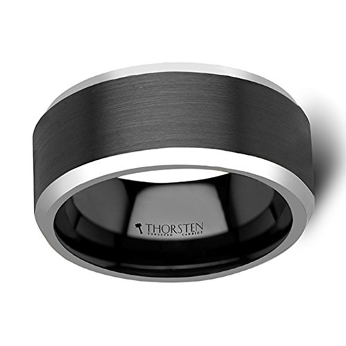 ASTON Black Brushed Center Tungsten Carbide Ring with Polished Beveled Edges 10mm Width2
