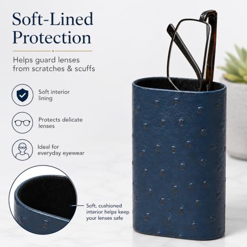 Image of Calabria Desktop Eye Glasses Holder Soft Lining Weighted Base Eyeglasses Stand Case Desks Nightstands PU Leather Mens Womens