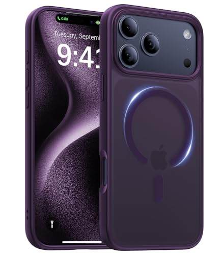 KCQNine Magnetic for iPhone 17 Pro Max Case,[Anti-Slip][Compatible with MagSafe][Military Grade Drop Protection] Shockproof Protective Translucent Phone Case for iPhone 17 Pro Max Case,Deep Purple