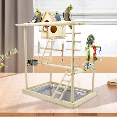 Arbre à oiseaux en bois à 3 niveaux pour petits oiseaux - 8