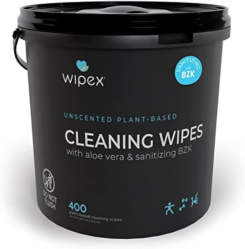 Wipex Gym & Fitness Cleaning Wipes, 400ct Dispensing Bucket with Sanitizing BZK Antiseptic - Great to use in Gyms, Fitness & Yoga Studios, Spas and School Athletics