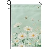 Bandera de jardín floral de primavera y verano, banderín decorativo para exteriores con margaritas verdes y abejas, bandera de tela de doble cara para decoración de césped y hogar de 30 x 45 cm (12 x