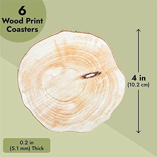 6-Pack Round Textured Print Wood Coasters For Drinks, Bar, Kitchen Home, Living Room, Tabletop Protection, Wood Pieces With Rope For Crafts, Diy Projects (4 In) #TOP3