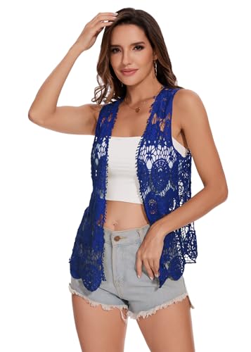 Image of Anna-Kaci Lace Front Open Sleeveless Top Cardigan Crochet Vest Cover up Summer Beachwear