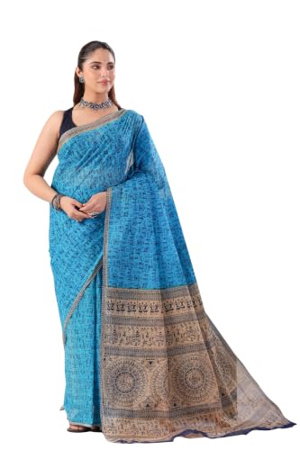 Image of TAMAIRA FASHION Mulmul Pure Cotton Saree For Woman Warli Printed |Office Wear Daily Wear Sarees For Women Without Blouse Piece(Available in 16 Colours)