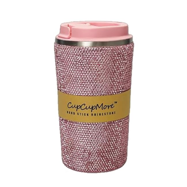 17 oz Bling Pink Rhinestone Stainless Steel Coffee Tumbler,Shiny Travel Insulated Coffee Mug with Lid, Reusable Spill Proof Coffee Cup,Portable Thermal Mug for Hot and Cold