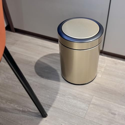 Image of KInGSUnS Batthroom Trash Can with Lid for Kitchen,Living Room,Bedroom,2.1 Gal /8Liter Round Small Brushed Stainless Steel Garbage Can for Hotel, Office,Home Decor, Fashion Design,Anti Fingerprint,Gold