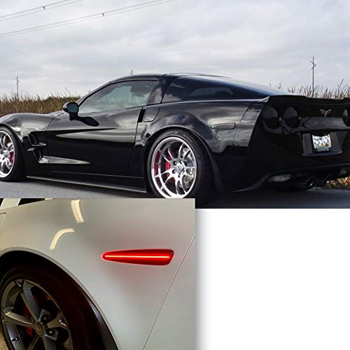 4pcs Smoked Lens Amber/Red Front Rear LED Side Marker Light Kits for Chevrolet Chevy Corvette C6 2005 2006 2007 2008 2009 2010 2011 2012 2013 192-SMD LED Turn Signal Sidemarker Lamps Replacement